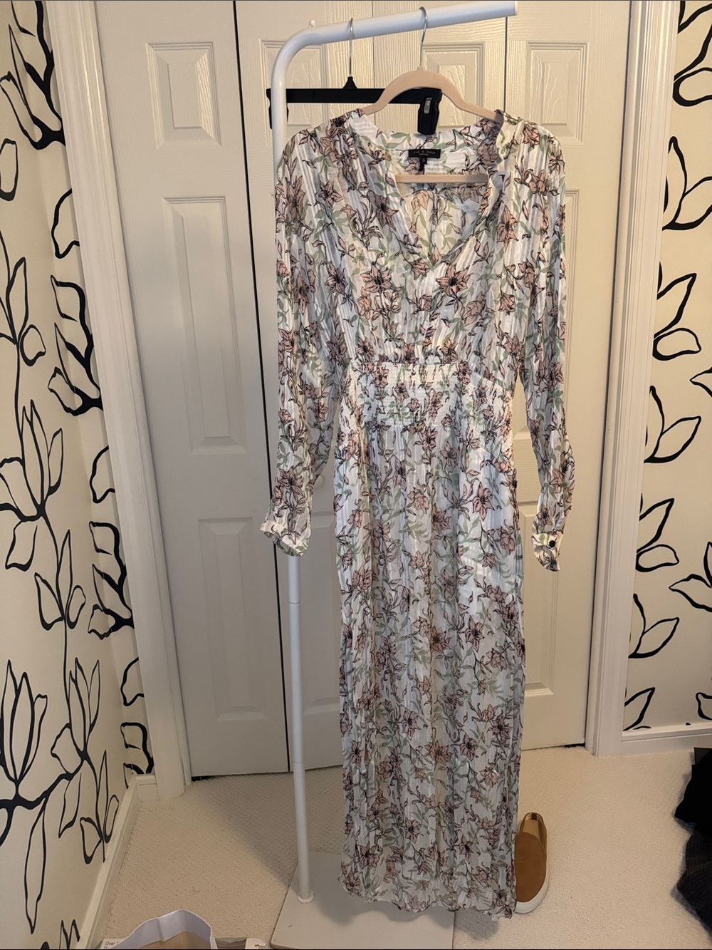 Rage & bone floral Long Sleeve Maxi Dress in Cream and Sage